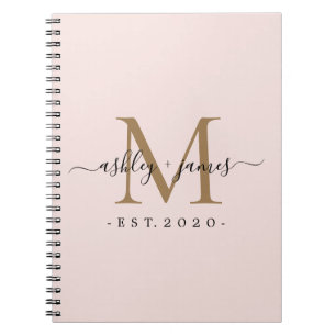 Pasgetrouwd Mijn Vrouw Monogram Jaar Goud Roze Notitieboek