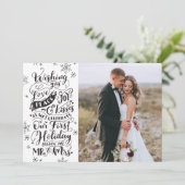 Pasgetrouwd Vakantie Handgetekend | Zwart Wit | Fo Feestdagenkaart (Staand voorkant)