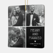 Pasgetrouwden 3 x Foto Prettig & Getrouwd Kerstmis Keramisch Ornament (Links)