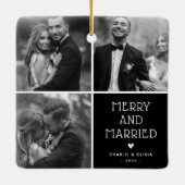 Pasgetrouwden 3 x Foto Prettig & Getrouwd Kerstmis Keramisch Ornament (Achterkant)