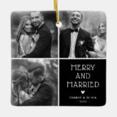 Pasgetrouwden 3 x Foto Prettig & Getrouwd Kerstmis Keramisch Ornament (Voorkant)