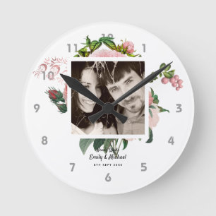 Pasgetrouwden Blush Roze Rozen Botanische Bloemen Ronde Klok