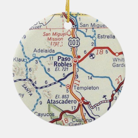 Paso Robles CA  Map Keramisch Ornament (Achterkant)