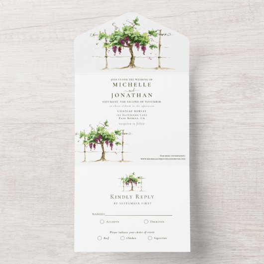 Paso Robles Vineyard Winery Grapevine Wedding All In One Uitnodiging (Binnen)