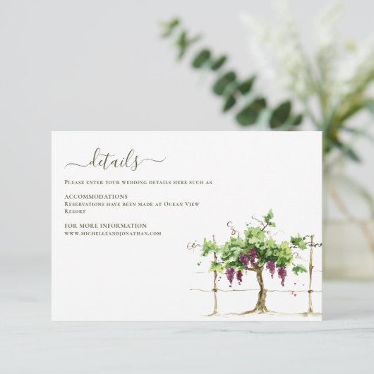 Paso Robles Vineyard Winery Wedding Enclosure Kaar Informatiekaartje (Staand voorkant)