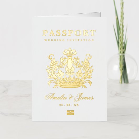 Paspoort Bestemming Bruiloft echte Folie uitnodigi Folie Wenskaart (Voorkant)