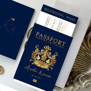Paspoort Bestemming Bruiloft Faux gouden uitnodigi