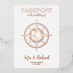Paspoort Bestemming Bruiloft Gouden Folie Wereldka Folie Uitnodiging