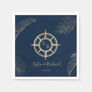 Paspoort Bestemming Bruiloft Palm Kompas Monogram Servet