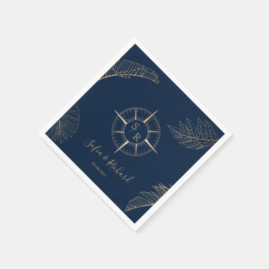 Paspoort Bestemming Bruiloft Palm Kompas Monogram Servet (Hoek)