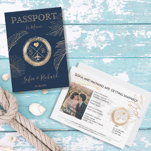 Paspoort bestemming bruiloft Palm Plane Monogram Kaart