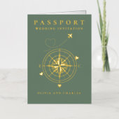 Paspoort bestemming Sage Gold bruiloft uitnodiging (Voorkant)