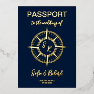 Paspoort Bruiloft Bestemming Gouden Folie Kompas Folie Uitnodiging