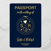 Paspoort Bruiloft Bestemming Gouden Folie QR Code Folie Uitnodiging (Voorkant)