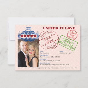 Paspoort naar Liefde Whimsical Bestemming Bruiloft Save The Date