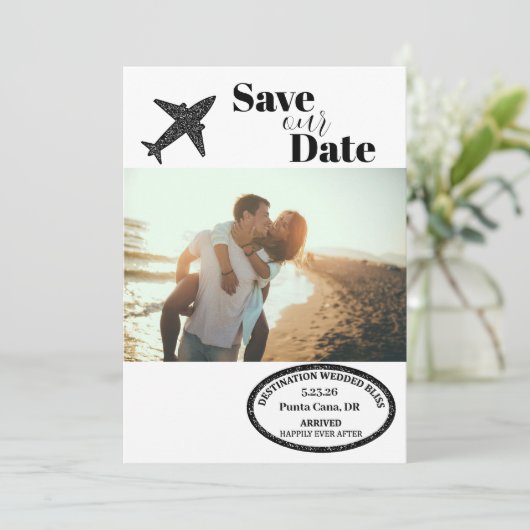 Paspoort Stempel Bestemming Trouwen Save the Date (Staand voorkant)