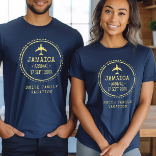 Paspoort Stempel Jamaica Familie Vakantie Blauw T-shirt