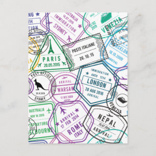 Paspoort Stempels Verslaafde Retro Wereldreiziger  Briefkaart