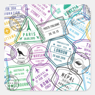 Paspoort Stempels Verslaafde Retro Wereldreiziger  Vierkante Sticker