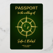 Paspoort Trouwlocatie Gouden Kompas Monogram Folie Uitnodiging (Voorkant)