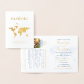 Paspoortbruiloft Uitnodiging Real Gold Foil Map (Display)