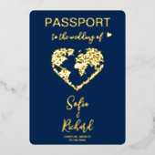Paspoortbruiloft Wereldkaart QR-code bestemming Folie Uitnodiging (Voorkant)