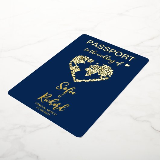 Paspoortbruiloft Wereldkaart QR-code bestemming Folie Uitnodiging (Gedraaid)