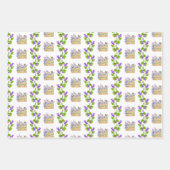 Paspoortjes en -eieren in lavender, blauw en groen inpakpapier vel (Voorkant 3)