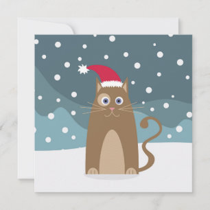 Paspoortkat in sneeuwbos, santa hat kat kaart