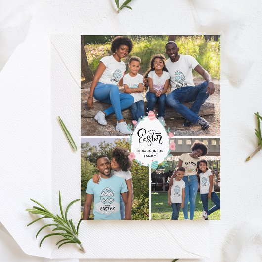 Paspoortnaam 3 Foto-collage Floral Egg Cute Briefkaart