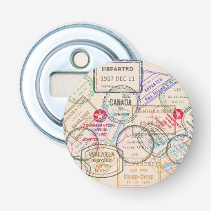 Paspoortzegels reizen button flesopener