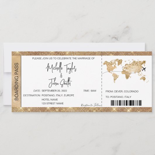 Pass-ticket bestemming bruiloft Gold-plan Kaart (Voorkant)