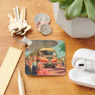  passagiers op vakantie bij de busdepot sleutelhanger