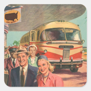  passagiers op vakantie bij de busdepot vierkante sticker