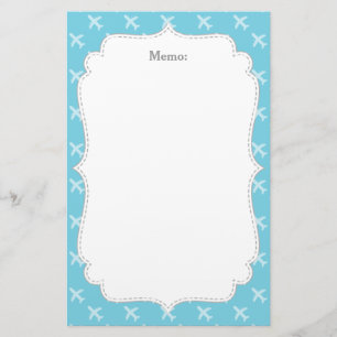 Passagiersvliegtuig Silhouette Pattern Blue Briefpapier