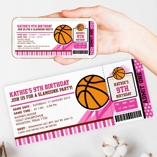 Passe Basket Rose Billets Invitation Anniversaire