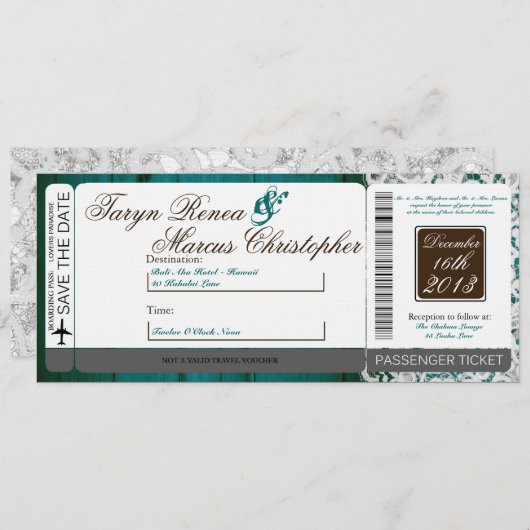 Passe d'embarquement Lin Faire-part de mariage Tur (Devant / Derrière)