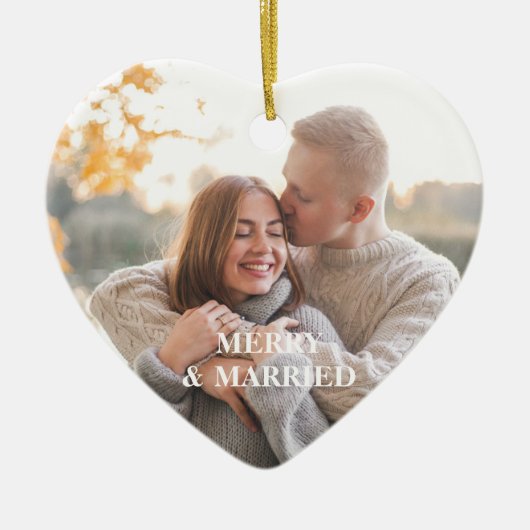 Passen getrouwd 1e Kerst Custom Foto Rustiek Keramisch Ornament (Voorkant)