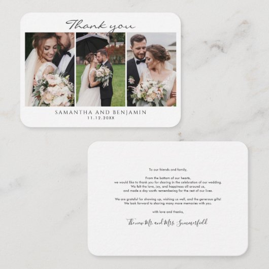 Passen getrouwd 3 Foto's Weddenschap Hartelijk dan Notitiekaartje (Voorkant / Achterkant)