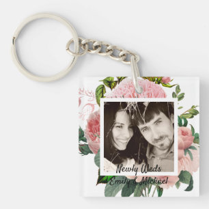 Passen getrouwd Blush roze rozen botanische Floren Sleutelhanger