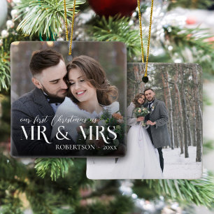 Passen getrouwd Eerste Kerst als Mr & Mrs 2 Foto Keramisch Ornament