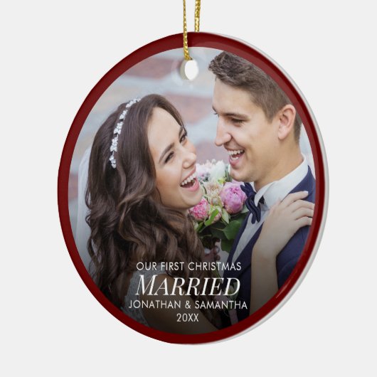 Passen getrouwd eerste kerst getrouwd foto keramisch ornament (Links)