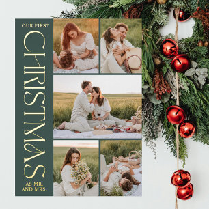 Passen getrouwd Eerste Kerstfoto Collage Arch Folie Feestdagenkaart