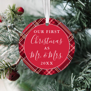 Passen getrouwd Eerste Kerstmis Tartan Holiday-f Ornament