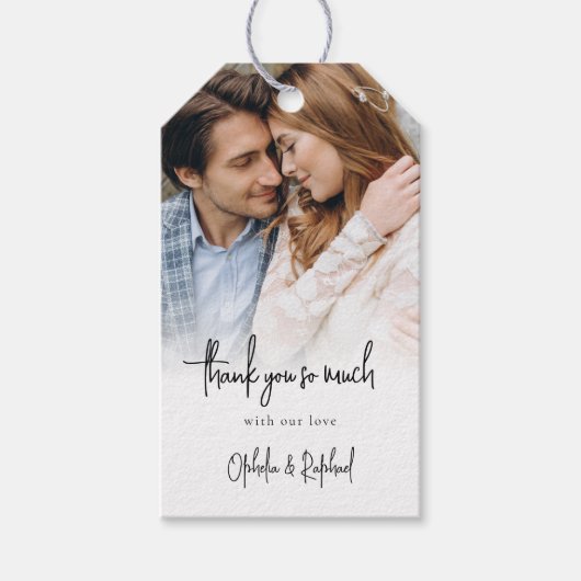 Passen getrouwd foto overlay script bruiloft dank cadeaulabel (Voorkant)