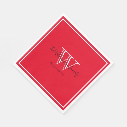 Passen getrouwd Gift Monogram Naam Script Rood pap Servet (Hoek)