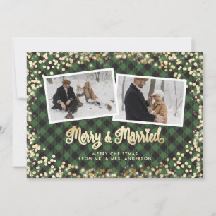 Passen getrouwd Green Pset Gold Photo met kerstfee Feestdagenkaart