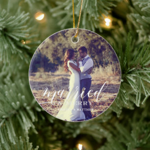 Passen getrouwd met kerstfoto's "Gehuwd en vriende Keramisch Ornament