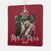 Passen getrouwd Mr & Mrs Photo Red Keramisch Ornament (Links)