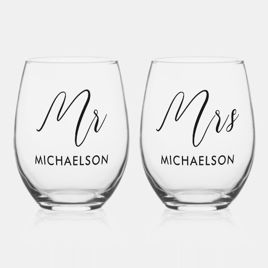 Passen getrouwd Mr & Mrs Wijnglas Zonder Voet (Voorkant)